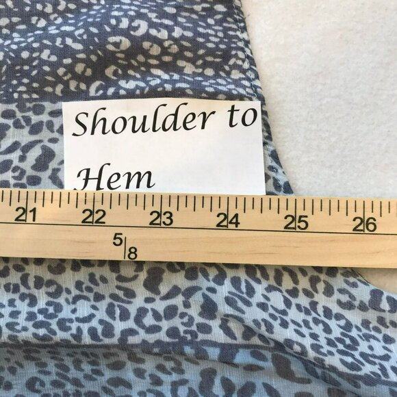 Cooper & Ella Career Blouse Cap Sleeve Tie Bottom Blue Animal Print Size Medium - Picture 13 of 14